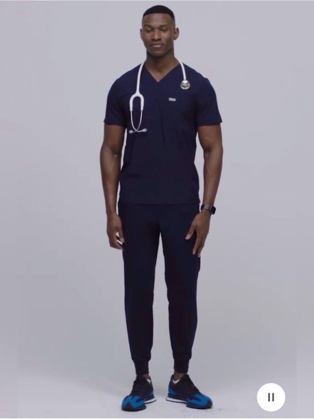 Figs Navy Medical Scrub Set - V-Neck Top & Jogger Pants.
